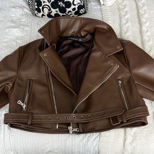 Princess Polly Staten Island Leather Jacket Brown. Size Small. Worn twice